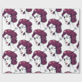 Violette Piratenlady Purpurhaar-Frau Zeichnung Kun Geschenkpapier (Flach)