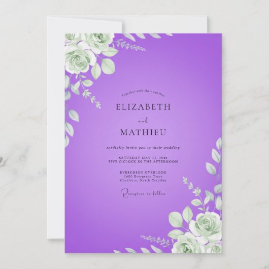 Violette Ranunculus-Eukalyptus-Hochzeit Einladung (Vorderseite)
