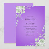 Violette Ranunculus-Eukalyptus-Hochzeit Einladung (Vorne/Hinten)