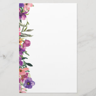 Violette rosa und blaue Blumengarten-Grenze Briefpapier