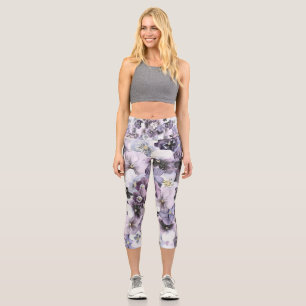 Violette rosa weiße Stiefmütterchen Vintage-Zeichn Capri Leggings