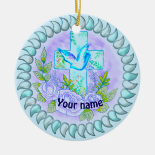 Violette Rosen Christliches Kreuz-Ornament Keramik Ornament