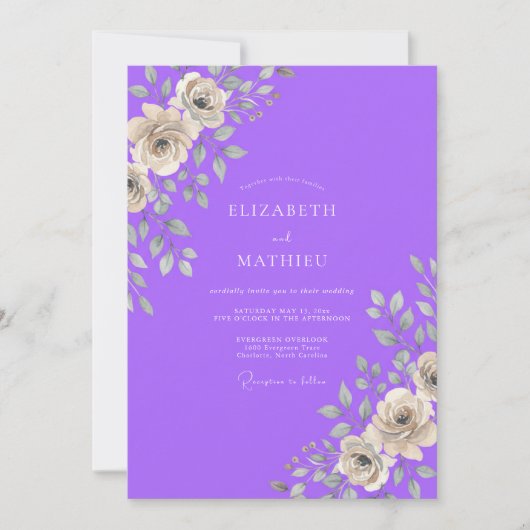 Violette Rosenhochzeit Einladung (Vorderseite)