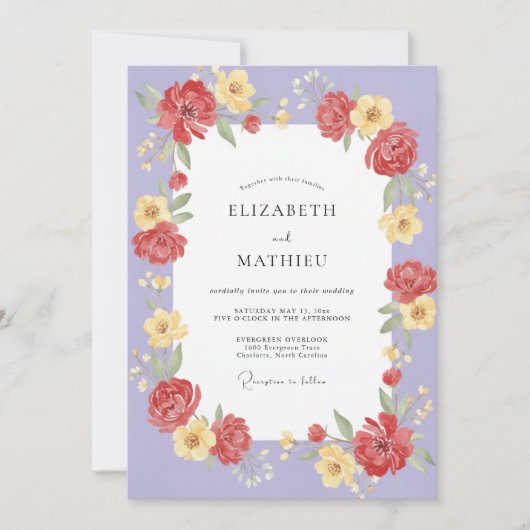 Violette Rote Blütenhochzeit Einladung (Vorderseite)