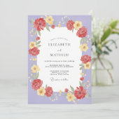 Violette Rote Blütenhochzeit Einladung (Stehend Vorderseite)