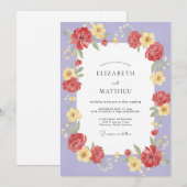 Violette Rote Blütenhochzeit Einladung (Vorne/Hinten)