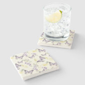 Violette Schmetterlinge Lavendel Blumen Steinuntersetzer (Seitenansicht)