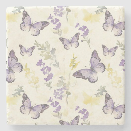 Violette Schmetterlinge Lavendel Blumen Steinuntersetzer (Vorderseite)