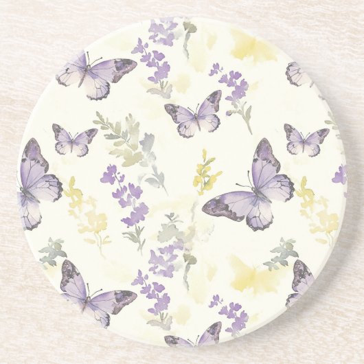 Violette Schmetterlinge Lavendel Blüten Getränkeuntersetzer (Vorne)