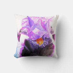 Violette Schwarze Iris Wasserfarben-Blume Floral Kissen