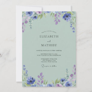 Violette Seafoam-Reben-Hochzeit Einladung