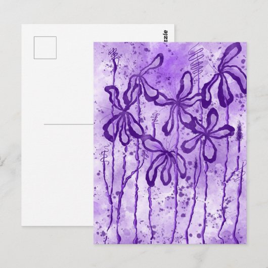 violette Spritzer und Lilien Postkarte (Vorne/Hinten)