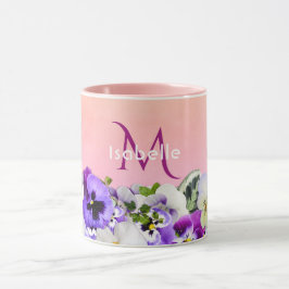 Violette Stiefmütterchen Blume auf Pfirsich mit Mo Tasse