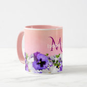 Violette Stiefmütterchen Blume auf Pfirsich mit Mo Tasse (Vorderseite Links)
