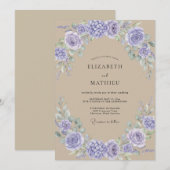 Violette Tan-Pfingstrosen-Hochzeit Einladung (Vorne/Hinten)