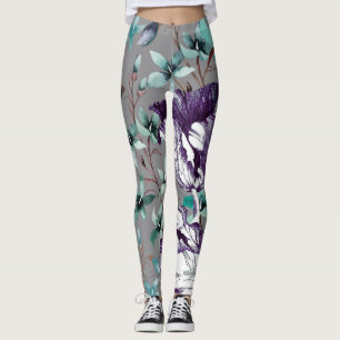 Violette Tulpen: Graue Wildblumen Leggings