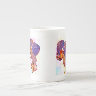 Violette und bernsteinfarbene Orchidee Porzellantasse