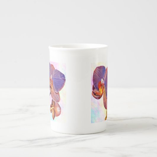 Violette und bernsteinfarbene Orchidee Porzellantasse (Vorderseite)