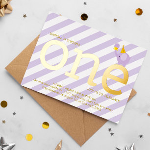 Violette und falsche Goldfolie-Elefanten-Geburtsta Folieneinladung