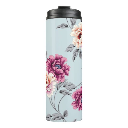 violette und gelbe Blumen mit Blätter auf b Thermosbecher (Vorderseite)