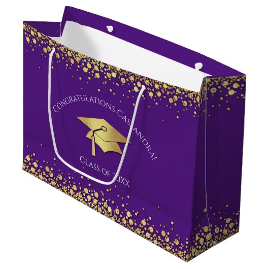 Violette und goldene Abschlussfeier Große Geschenktüte (Vorderseite Schrägansicht)