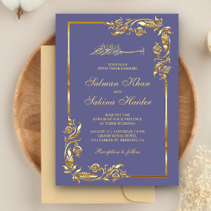 Violette und goldene Blumengrenze Islamische Hochz Einladung
