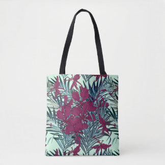 Violette und Navy-Tropenblumen-Tasche Tasche