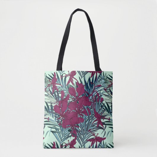 Violette und Navy-Tropenblumen-Tasche Tasche (Vorderseite)