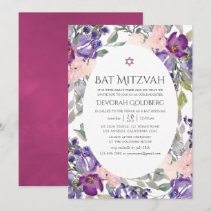 Violette und Pflaumen-Blumen-Bat-Mizwa Einladung