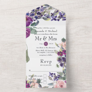 Violette und Pflaumen Hochzeit All In One Einladung