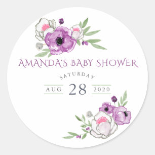 Violette und Salbei-Aquarell-Blumen-Baby-Party Runder Aufkleber