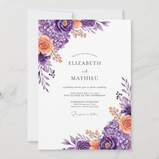 Violette üppige Frühlingshochzeit Einladung (Vorderseite)