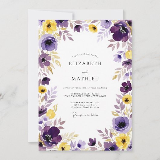 Violette üppige Frühlingshochzeit Einladung (Vorderseite)
