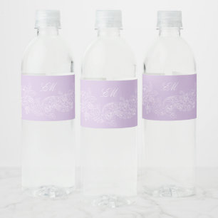 Violette viktorianische Monogramm-Hochzeit Wasserflaschenetikett