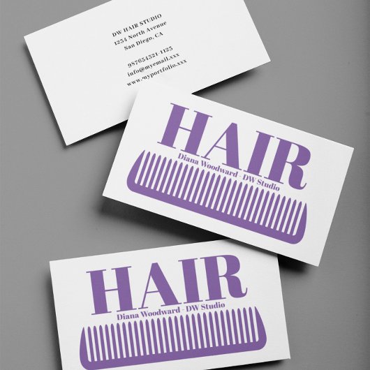Violette Visitenkarte für Friseure