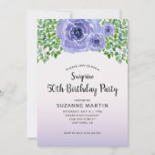 Violette Wasserfarben Blumen | Überraschung 50. Ge Einladung (Vorderseite)