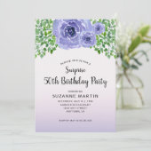 Violette Wasserfarben Blumen | Überraschung 50. Ge Einladung (Stehend Vorderseite)