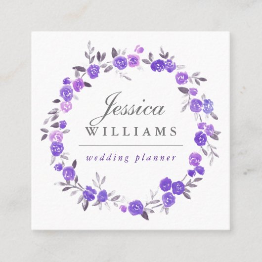 Violette Watercolor-Rosenwreath-Geschäfts-Karte Quadratische Visitenkarte (Vorderseite)