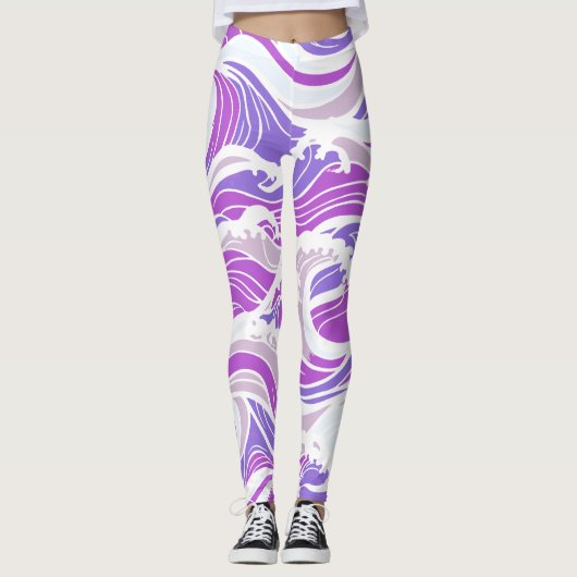 Violette Wellenmuster Leggings (Vorderseite)