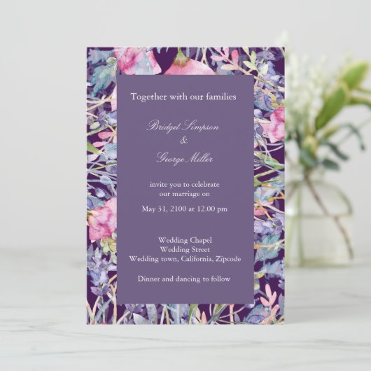 violette Wildblume Einladung (Stehend Vorderseite)