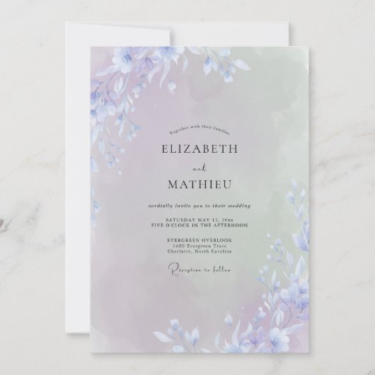 Violette Wildblumen-Hochzeit Einladung (Vorderseite)