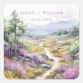 Violette wilde Blume Hochzeitsticker Quadratischer Aufkleber