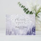 Violette Winterlandschaft Schnee Dankeskarte (Stehend Vorderseite)
