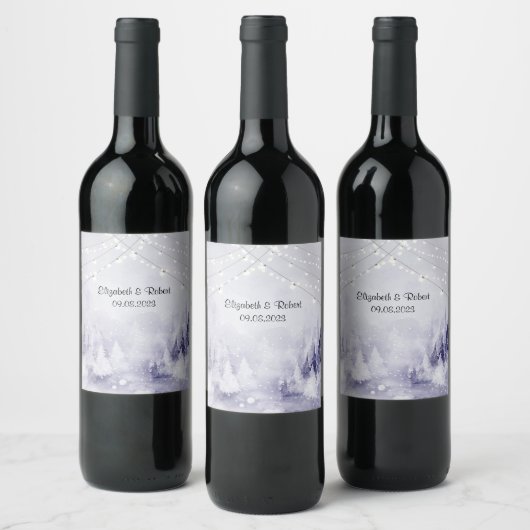 Violette Winterlandschaft Schnee Weinetikett (Flaschen)