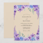 Violette Wisteria-Hochzeit Einladung (Vorne/Hinten)