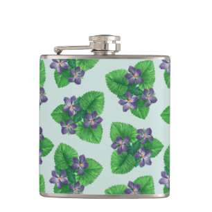 Violetten auf blauem Meerglas Flachmann