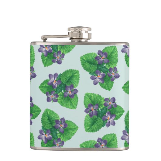Violetten auf blauem Meerglas Flachmann (Vorderseite)