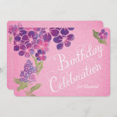 Violetten auf rosa Linen Custom Birthday Einladung (Vorne/Hinten)
