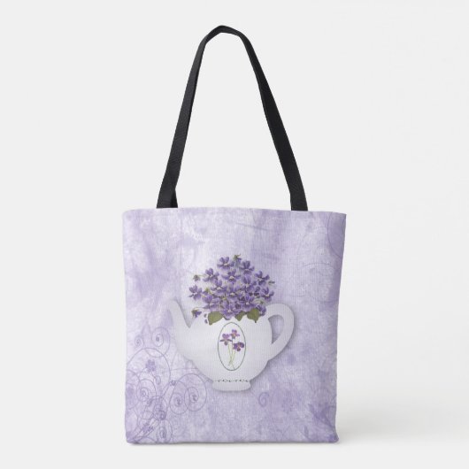 Violetten in Teekanne überall auf der Drucktüte Tasche (Rückseite)