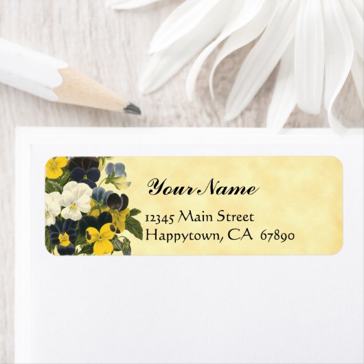 Violetten und Pansy-Blume-Rücksendeadressen-Aufkle (Insitu)